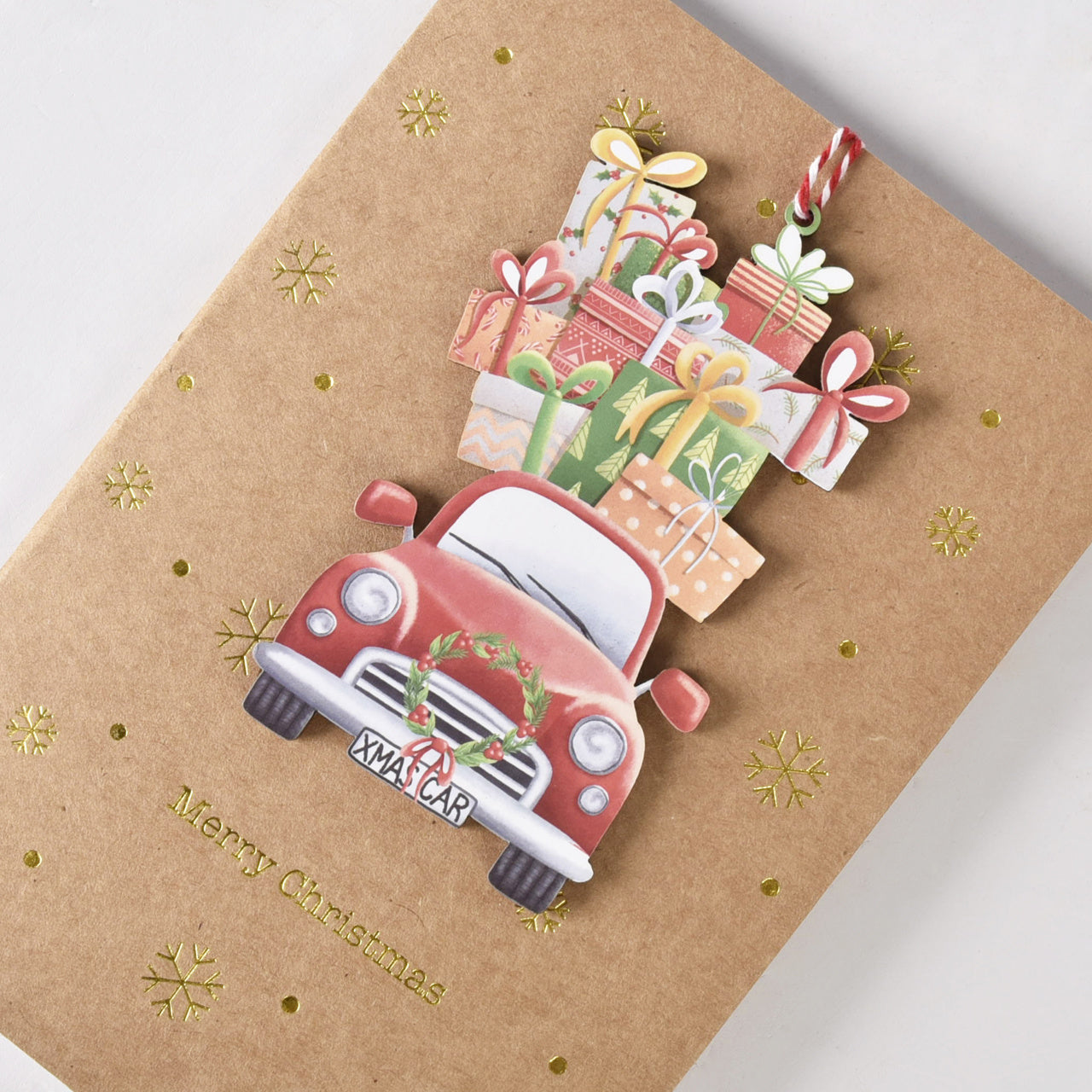Kartka na Boże Narodzenie z zawieszką Świąteczne Auto kartki świąteczne kartka świąteczna świąteczna kartka