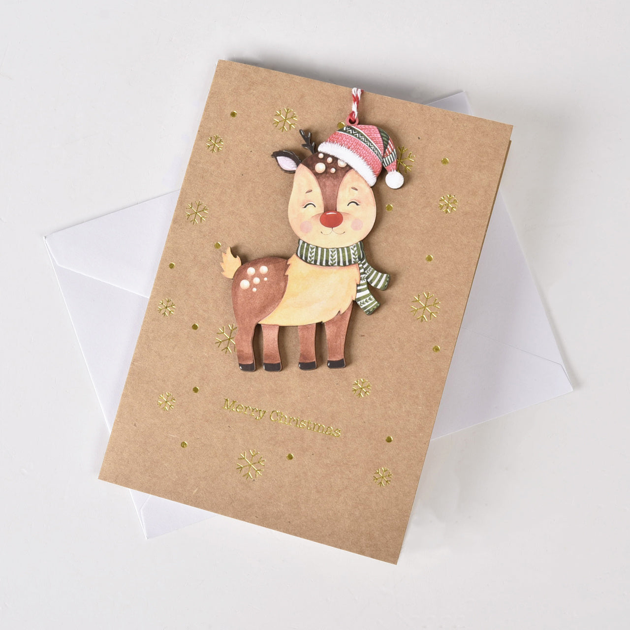 Kartka świąteczna z reniferem + drewniana zawieszka świąteczne kartki świąteczna kartka kartka na święta