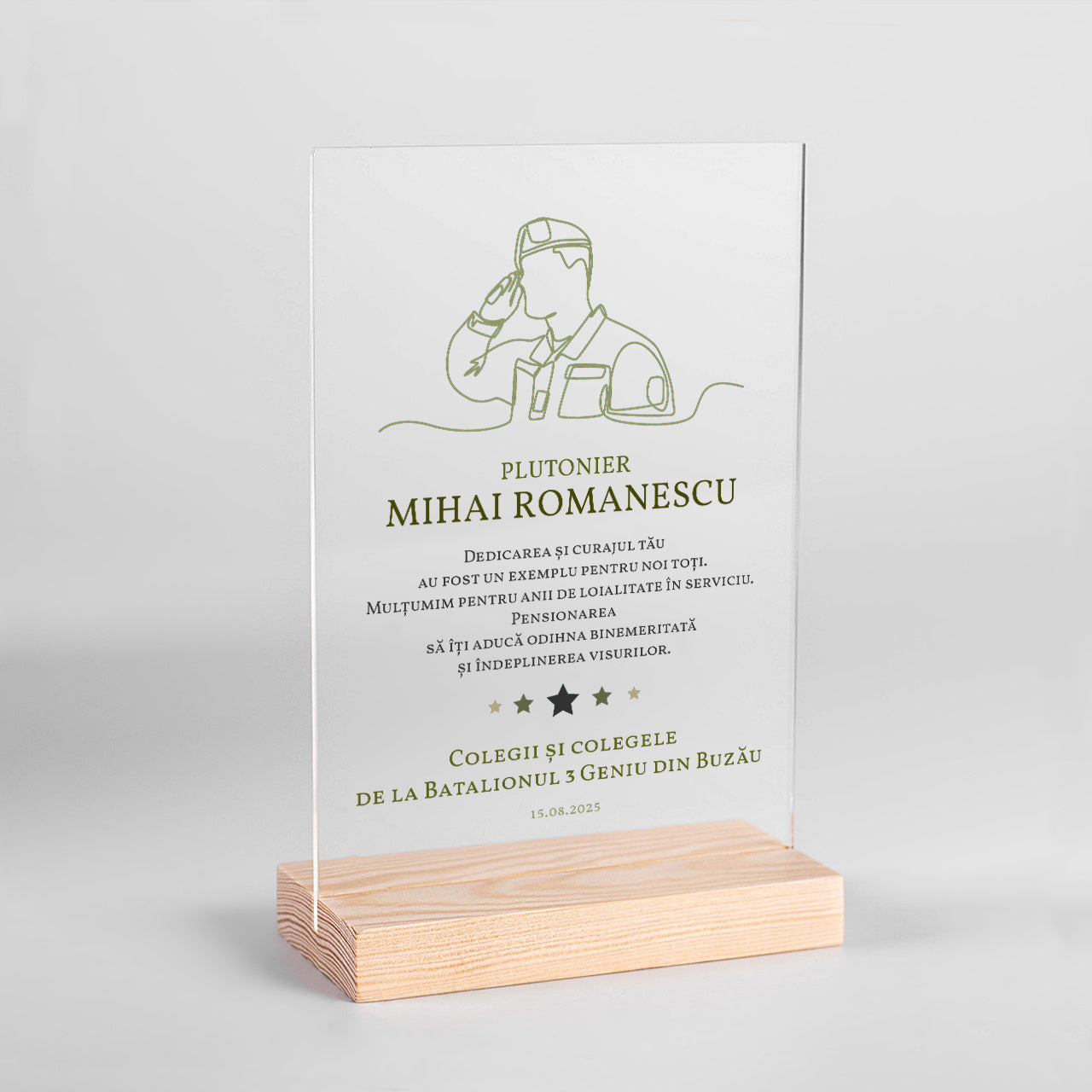Plachetă personalizată pentru un soldat