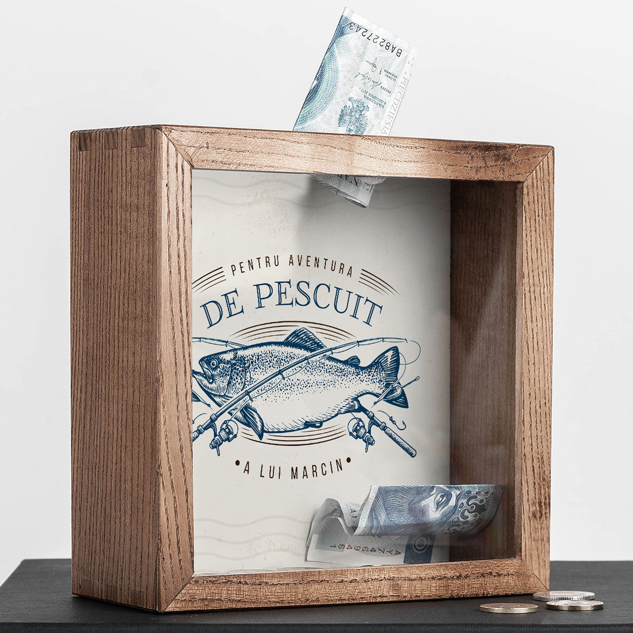 Pușculiță pentru pescar – cadou personalizat