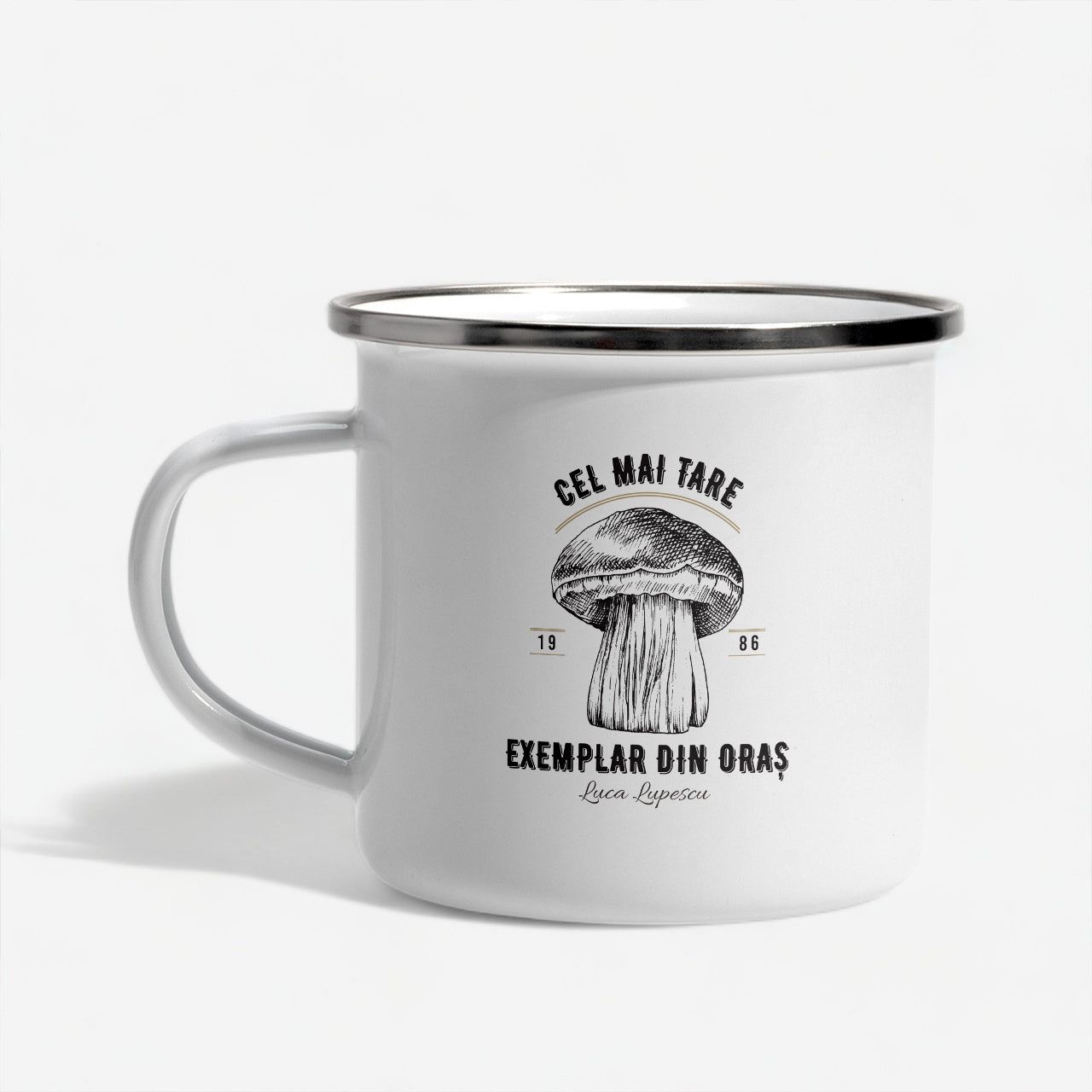 Personalizowany kubek emaliowany - upominek dla grzybiarza kubek z nadrukiem 