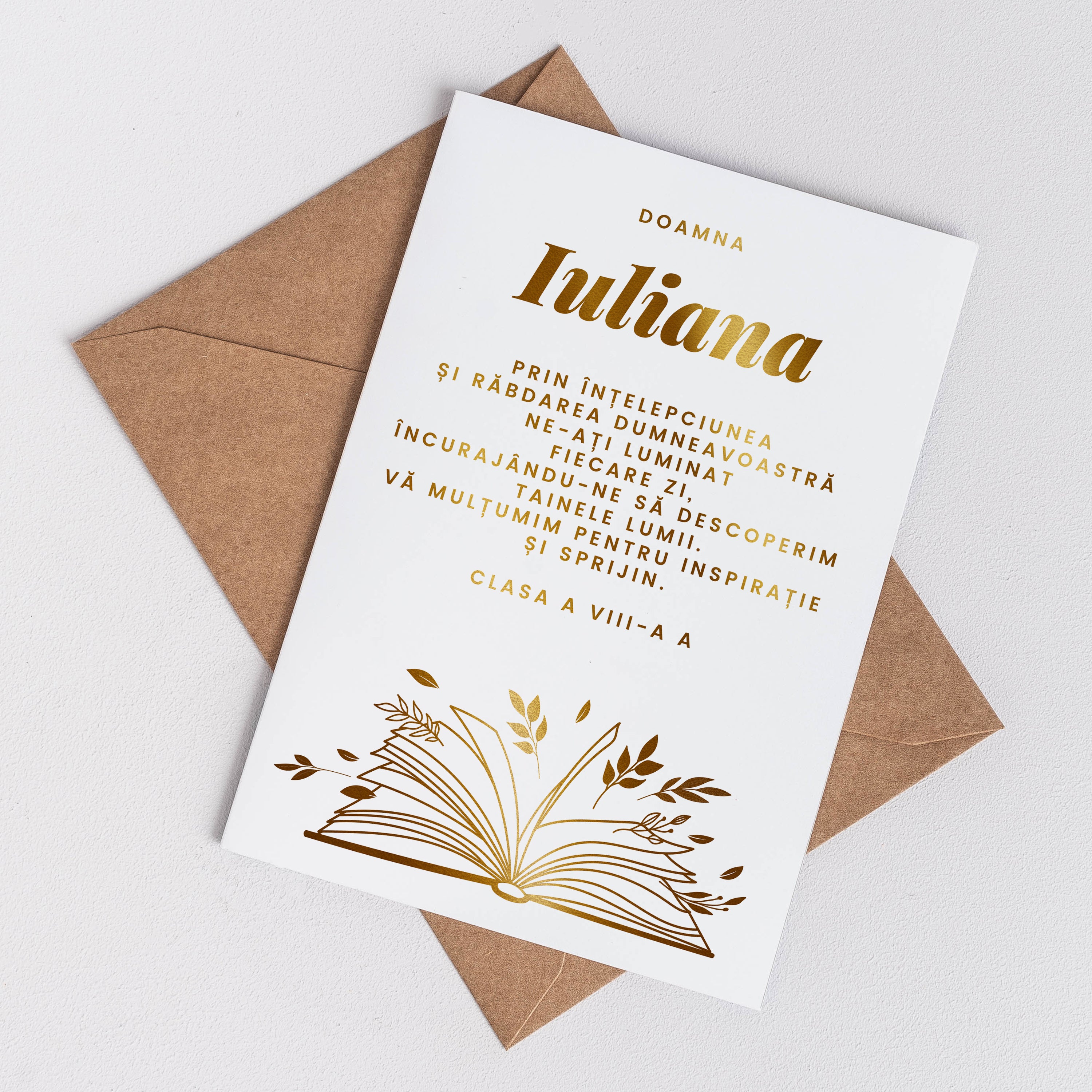 Felicitare cu detalii aurii pentru Ziua Profesorului