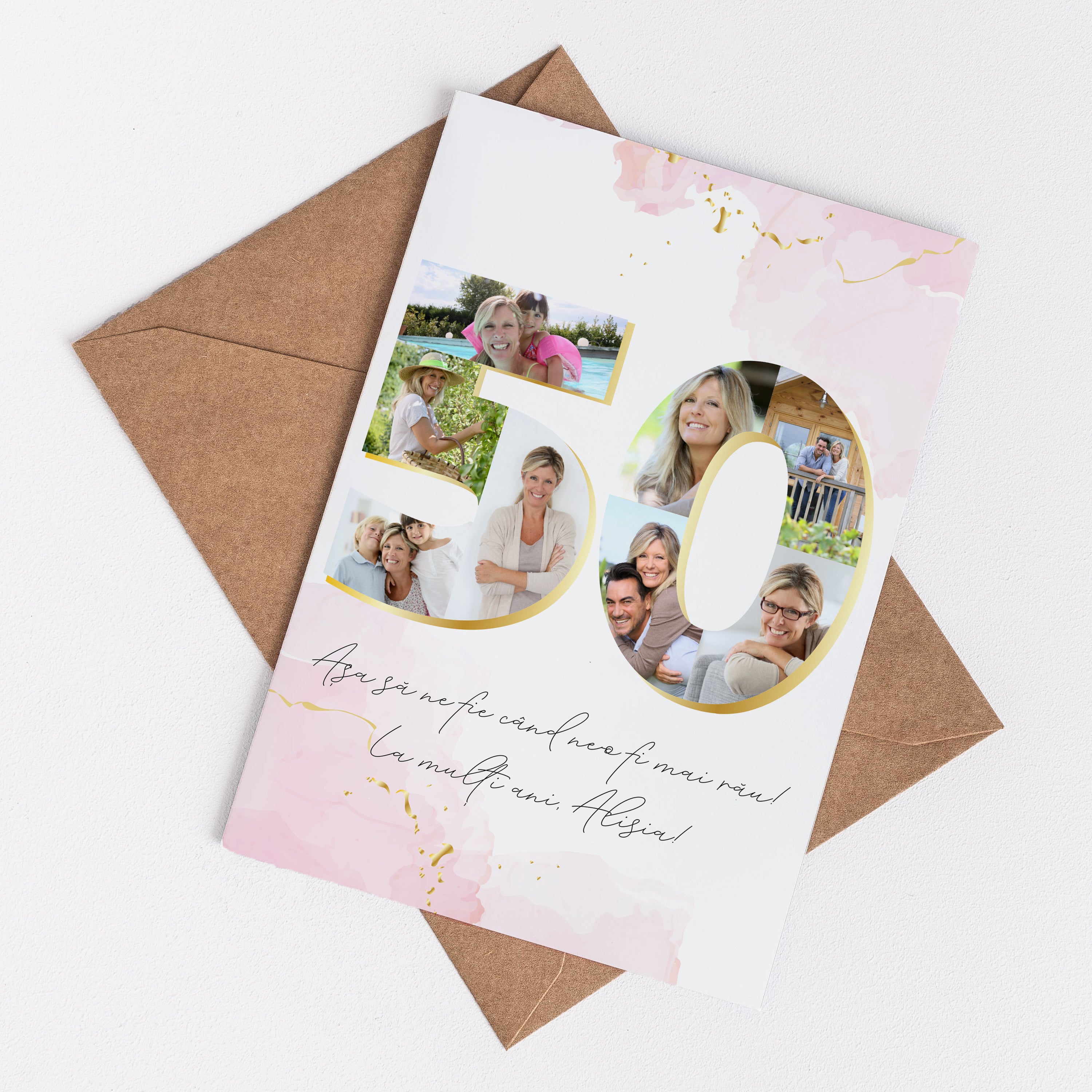 Felicitare A5 cu poze pentru ziua ei de 50 de ani