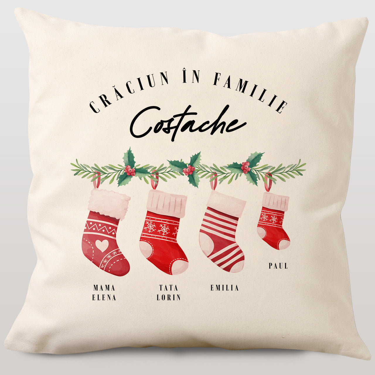 Pernă de Crăciun personalizată – cadou pentru casă de sărbători