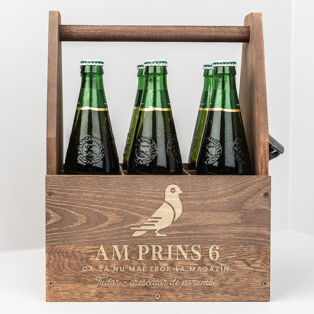 Grawerowane nosidło do piwa - prezent dla hodowcy gołębi skrzynka na piwo prezent dla gołębiarza