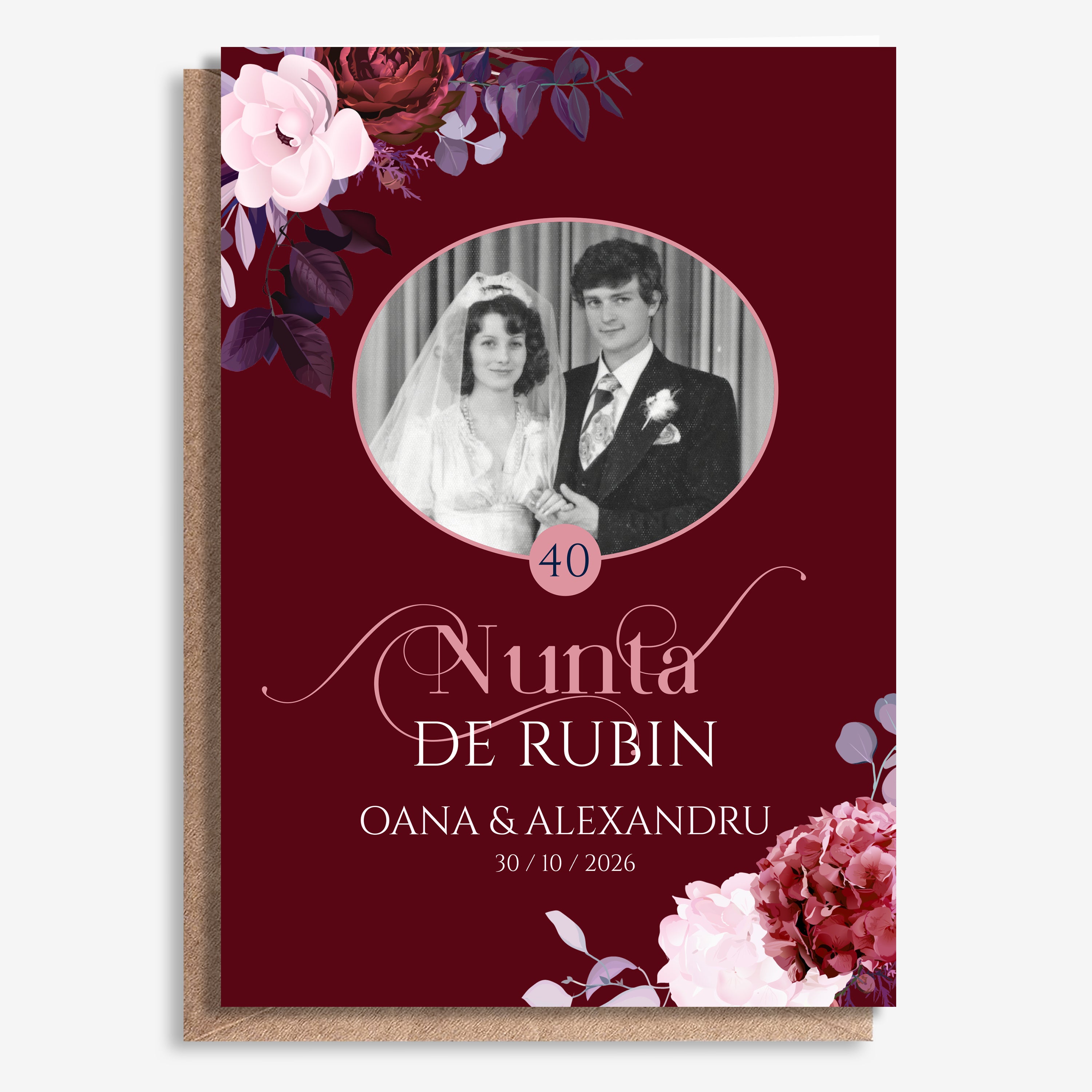 Felicitare pentru a 40-a aniversare a căsătoriei – cadou pentru nunta de rubin