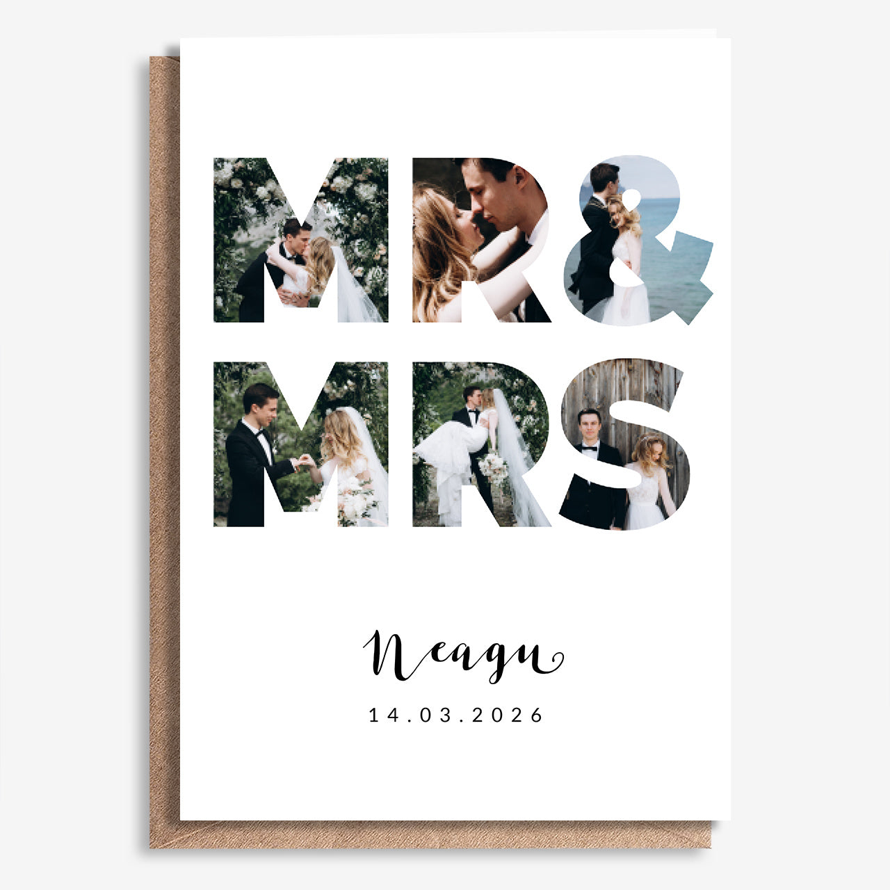 Personalizowana kartka ślubna A4 – Mr&Mrs elegancki upominek na ślub kartka ślubna ze zdjęciami