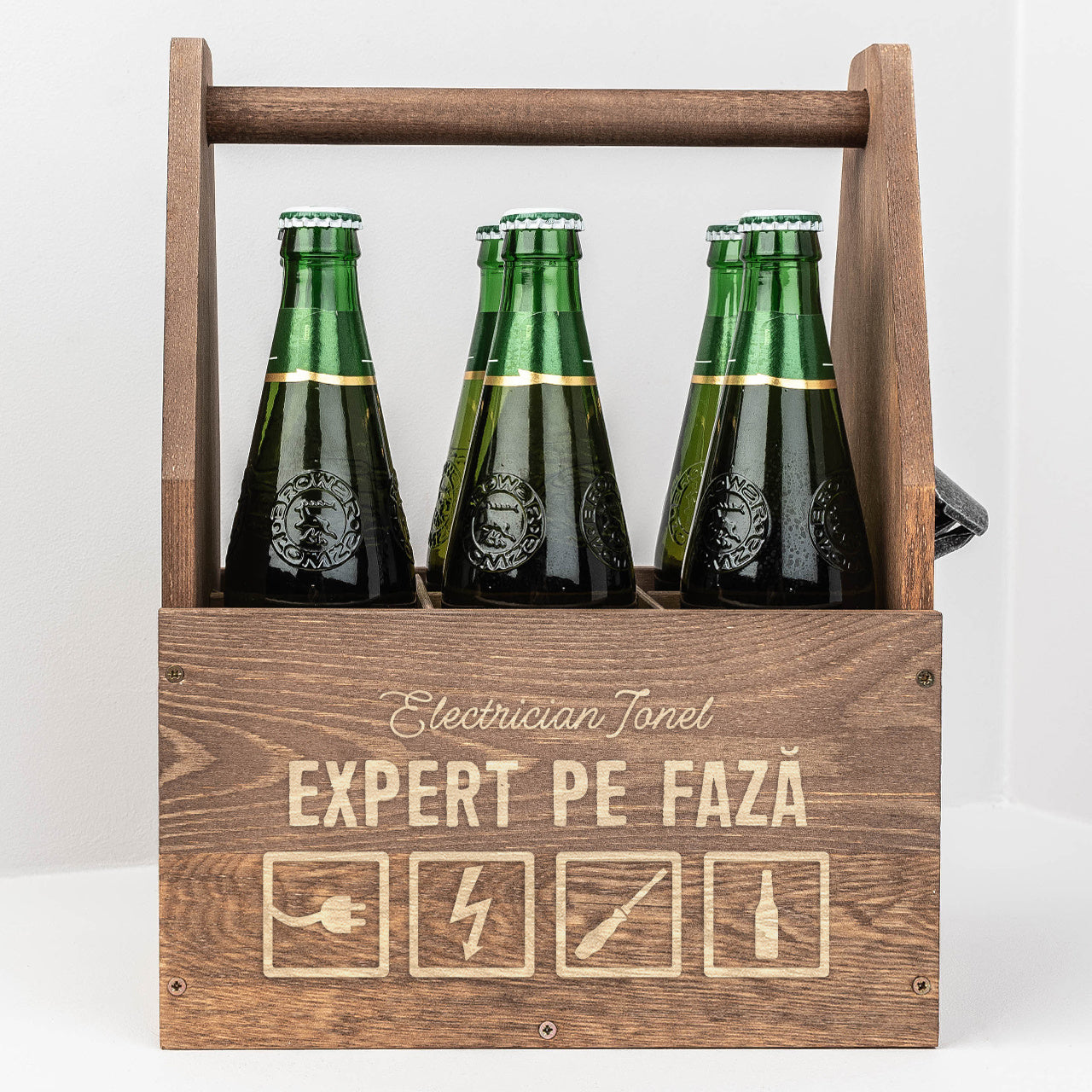Grawerowane nosidło na piwo - prezent dla elektryka skrzynka na piwo śmieszny prezent dla elektryka