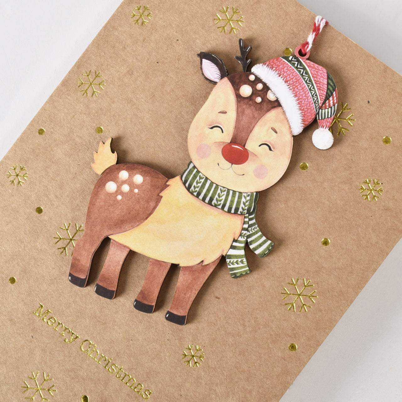 Kartka świąteczna z reniferem + drewniana zawieszka świąteczne kartki świąteczna kartka kartka na święta