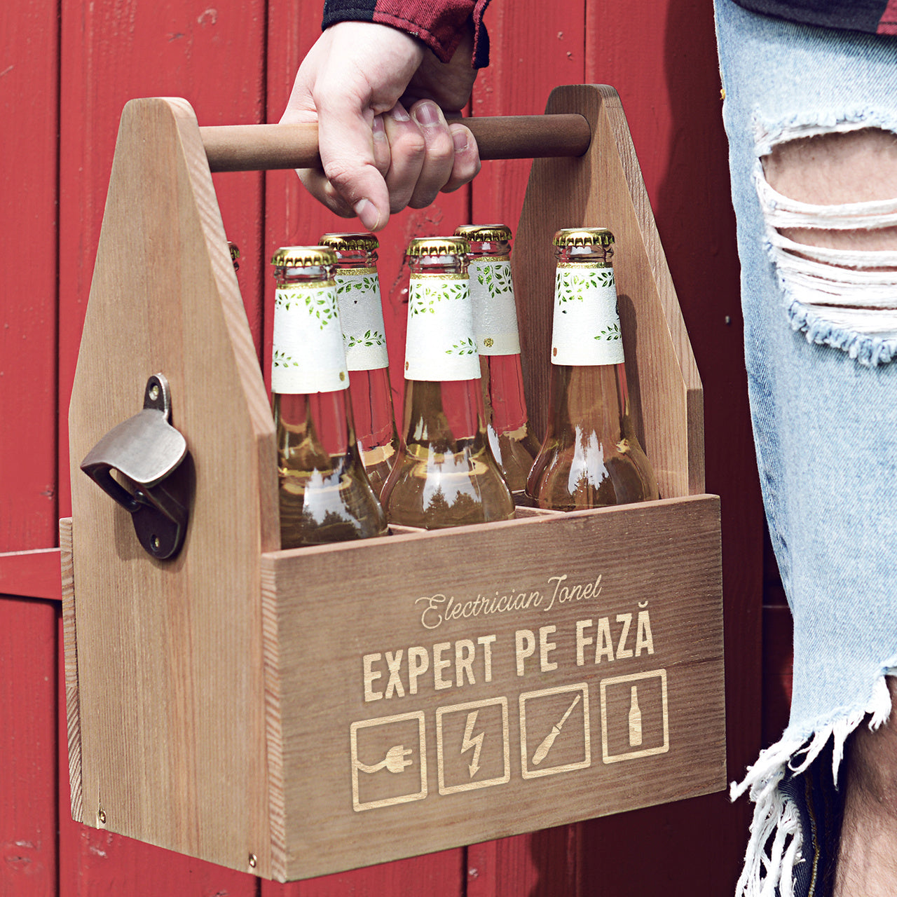 Grawerowane nosidło na piwo - prezent dla elektryka skrzynka na piwo śmieszny prezent dla elektryka
