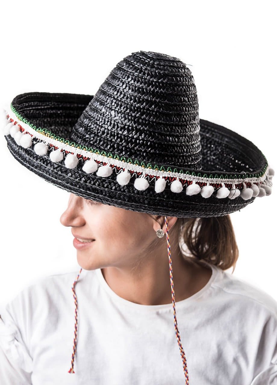 Pălărie SOMBRERO cu pomponikami pentru femei negre