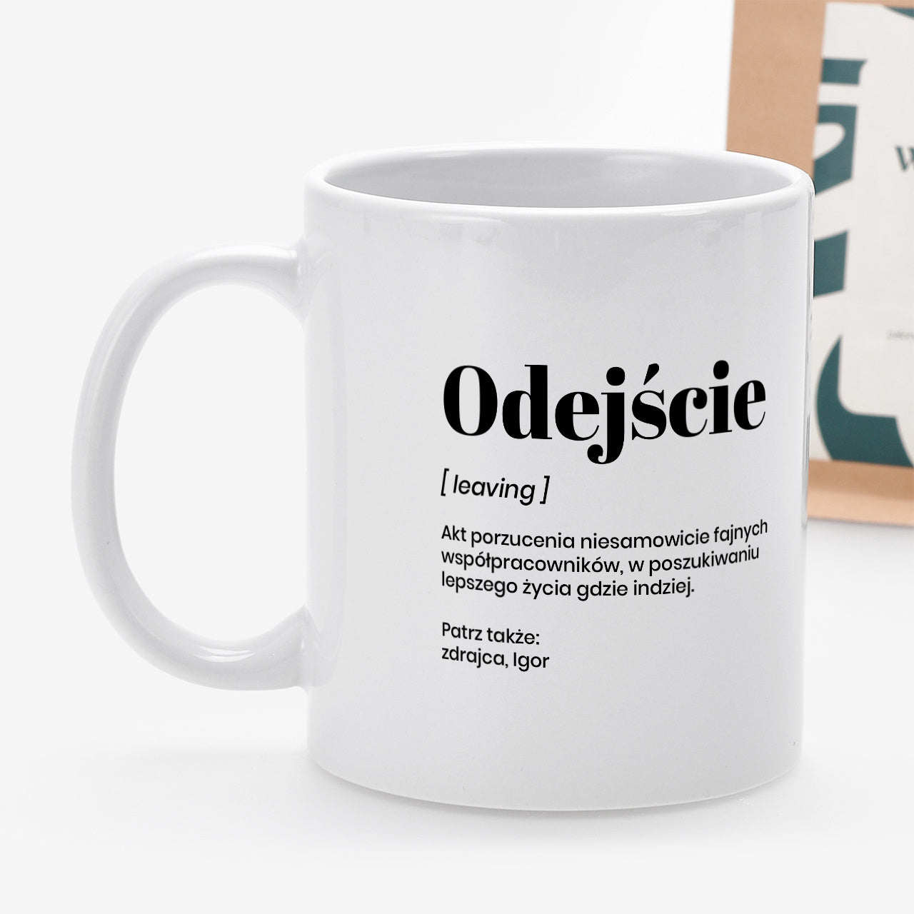Zestaw kubek i kawa - prezent na odejście z pracy 