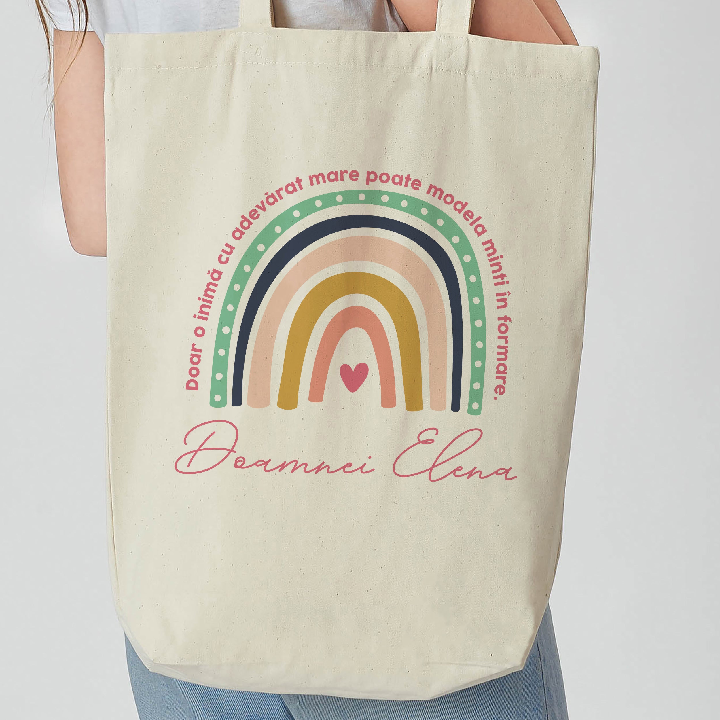 Geantă personalizată pentru educatoare de grădiniță – Inimă Mare