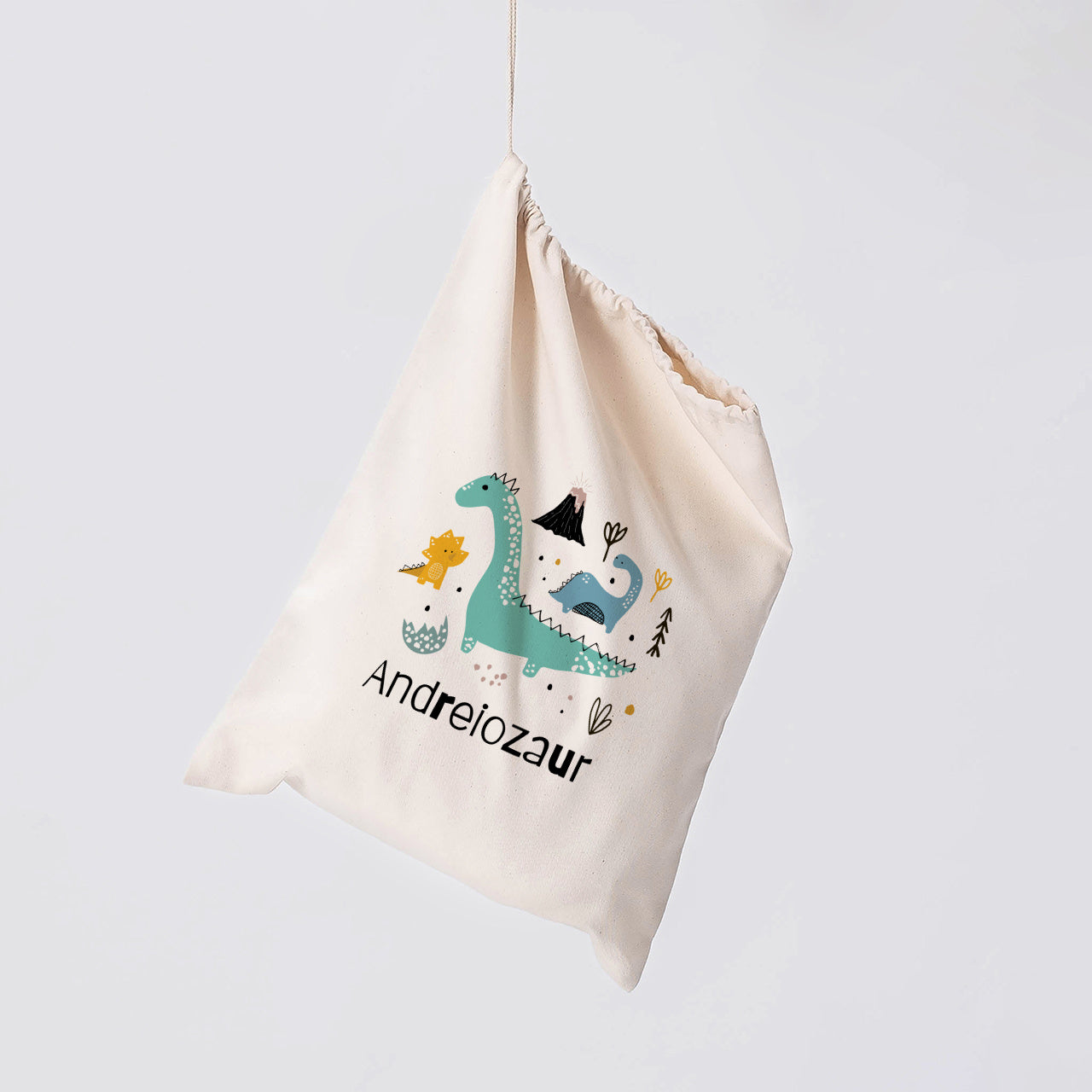 Săculeț personalizat pentru grădiniță – cadou pentru un fan al dinozaurilor
