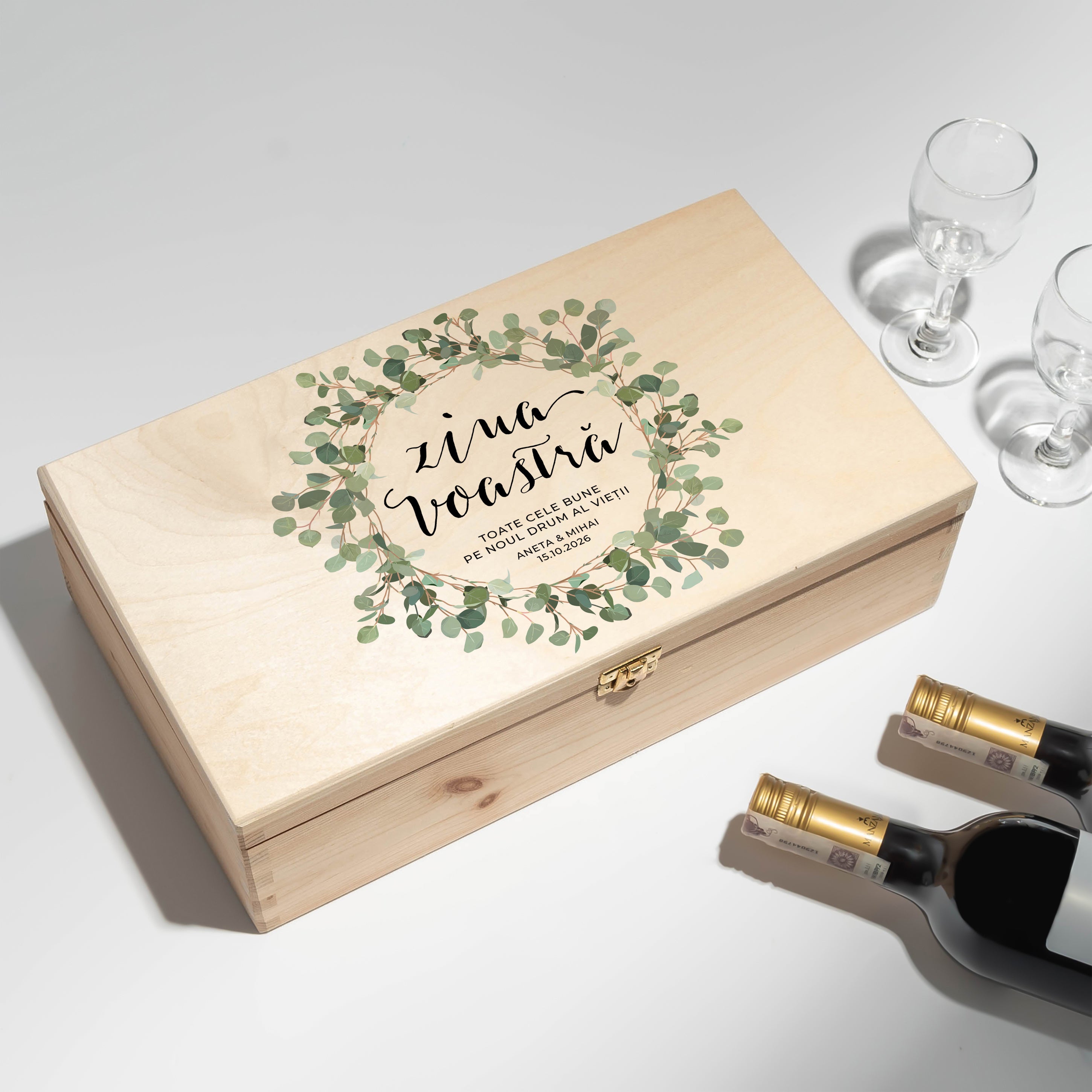 Drewniana skrzynka na wina - pamiątka na ślub cywilny prezent na ślub cywilny prezent dla pary młodej