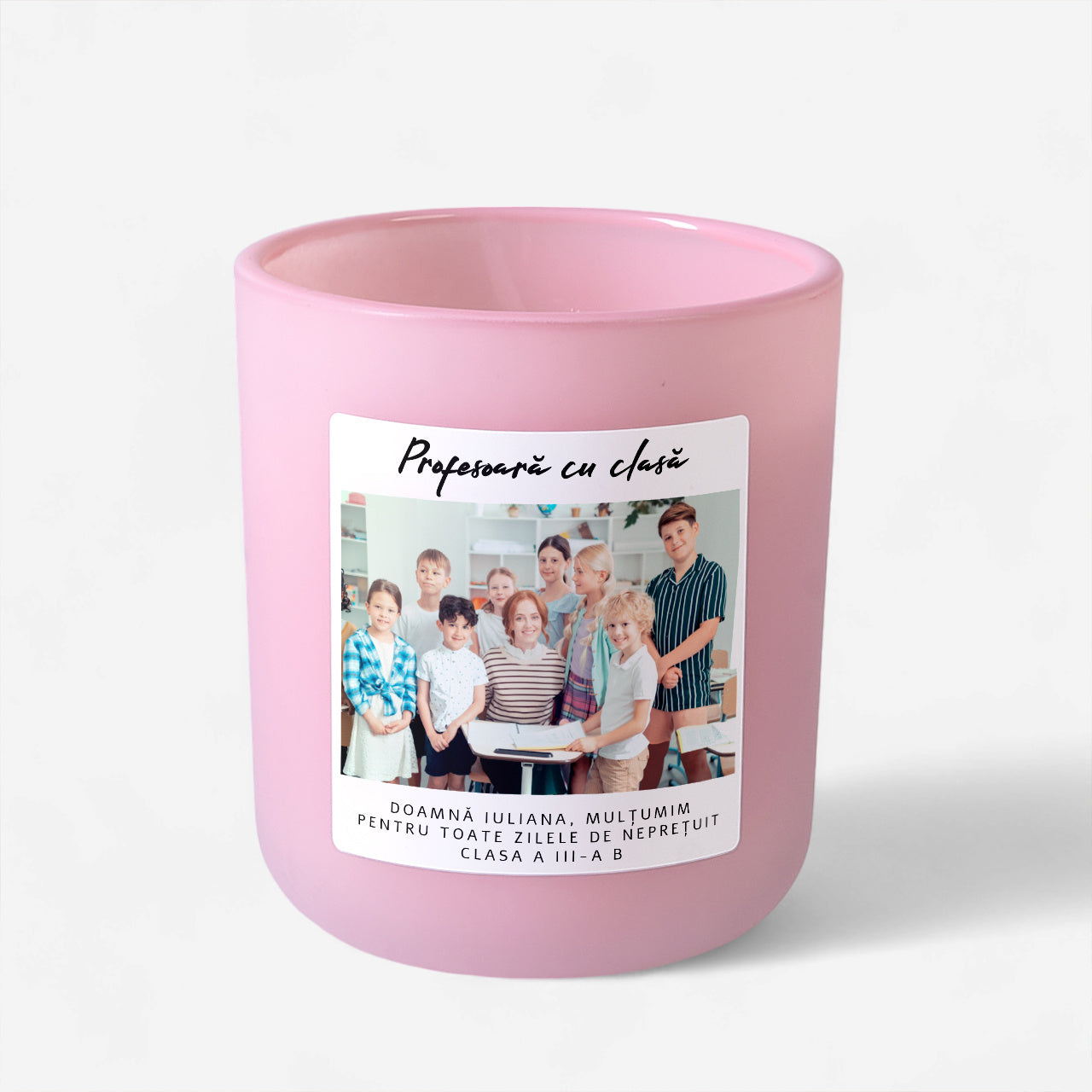 Lumânare cu fotografie – mulțumire de sfârșit de an pentru profesoară