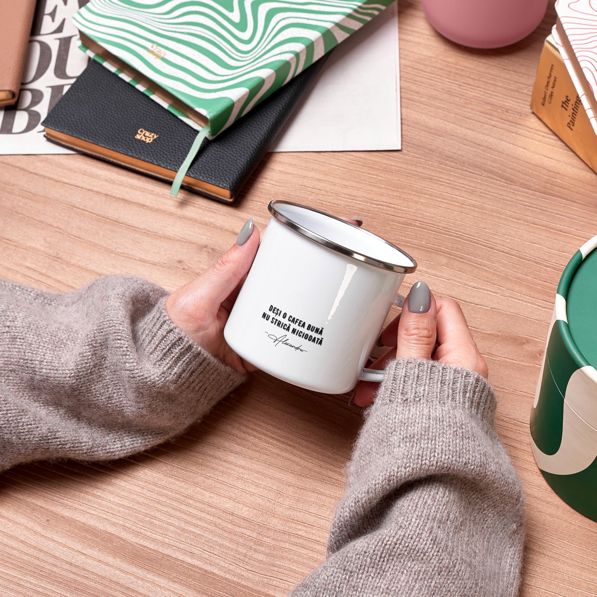 Personalizowany emaliowany kubek motocyklisty - prezent dla niego prezent dla motocyklisty kubek z nadrukiem