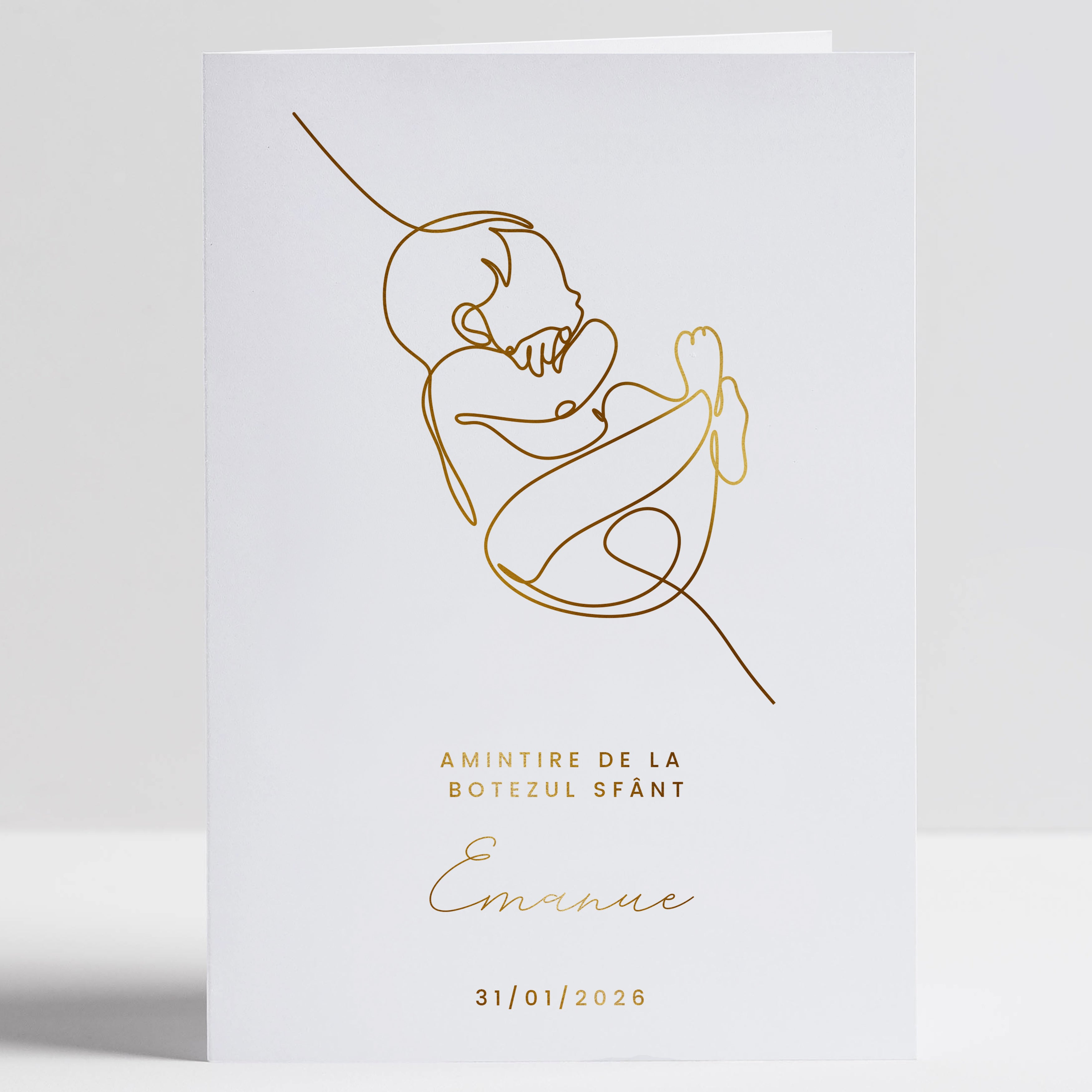 Felicitare personalizată pentru botez cu foliere aurie