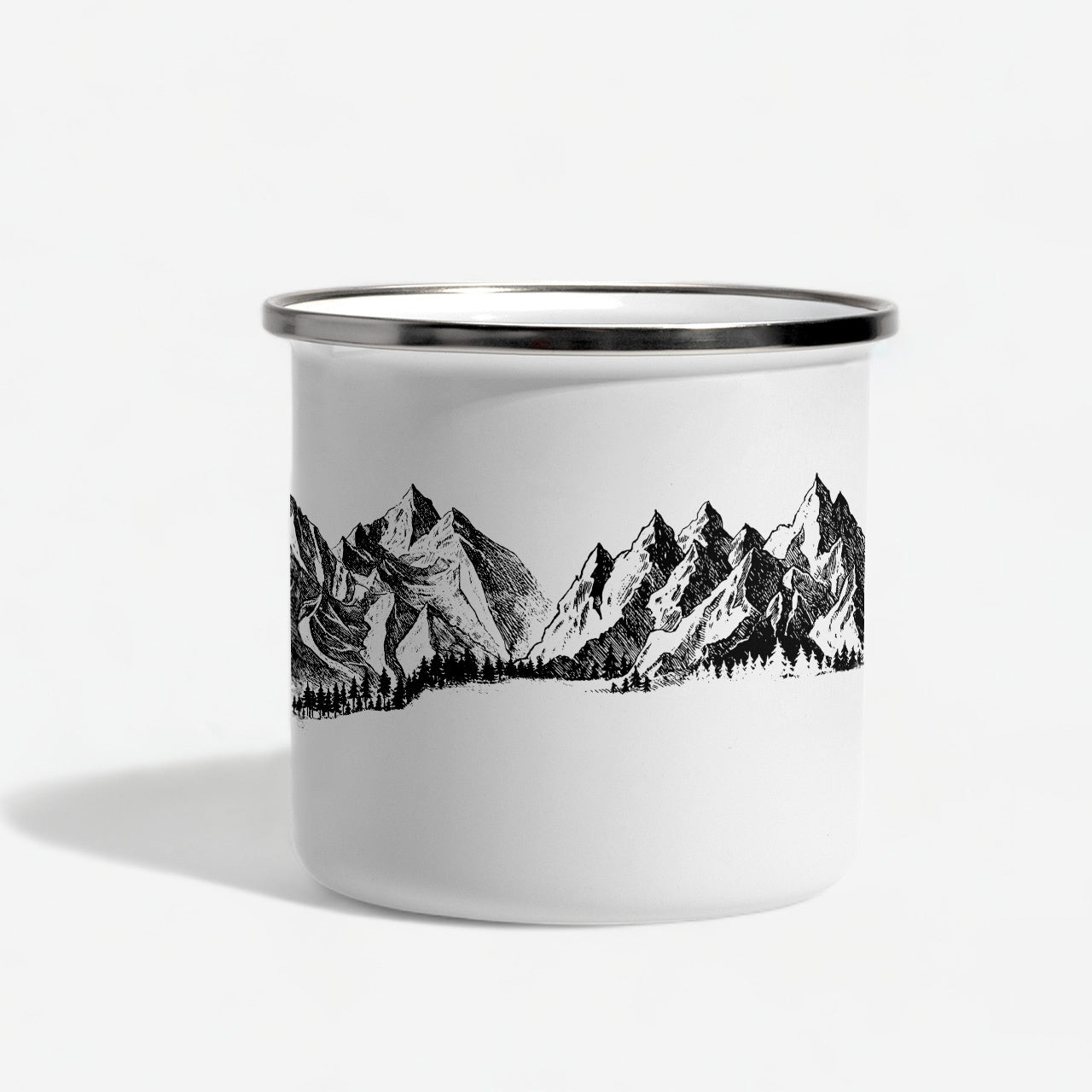 Cană emailată cu motiv montan – cadou pentru pasionații de munte