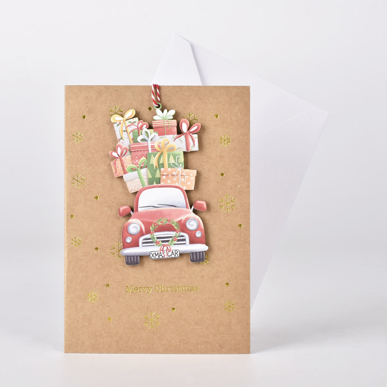 Kartka na Boże Narodzenie z zawieszką Świąteczne Auto kartki świąteczne kartka świąteczna świąteczna kartka