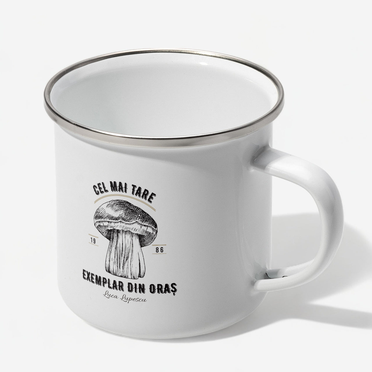 Personalizowany kubek emaliowany - upominek dla grzybiarza kubek z nadrukiem 