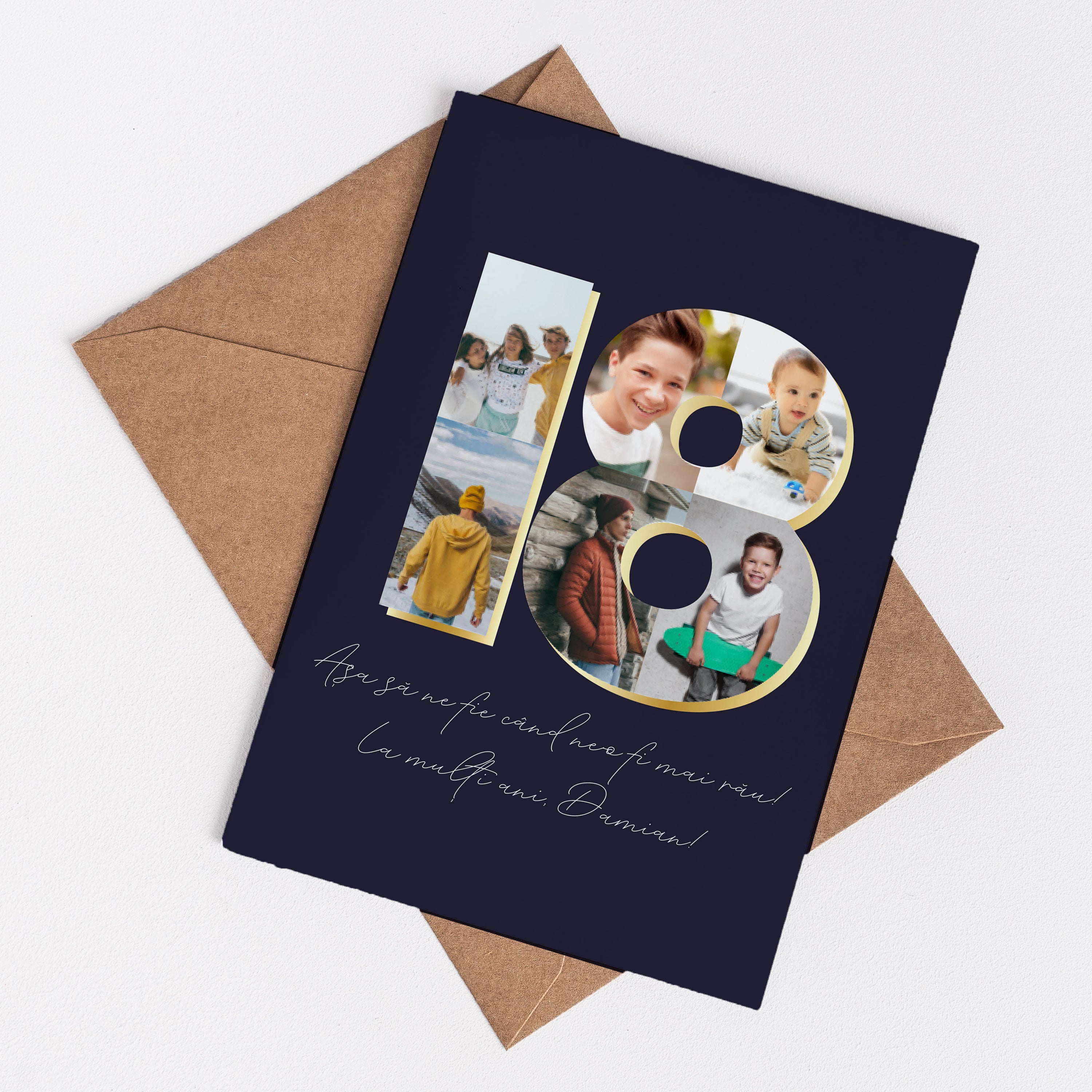 Felicitare personalizată la aniversarea de 18 ani - colaj foto