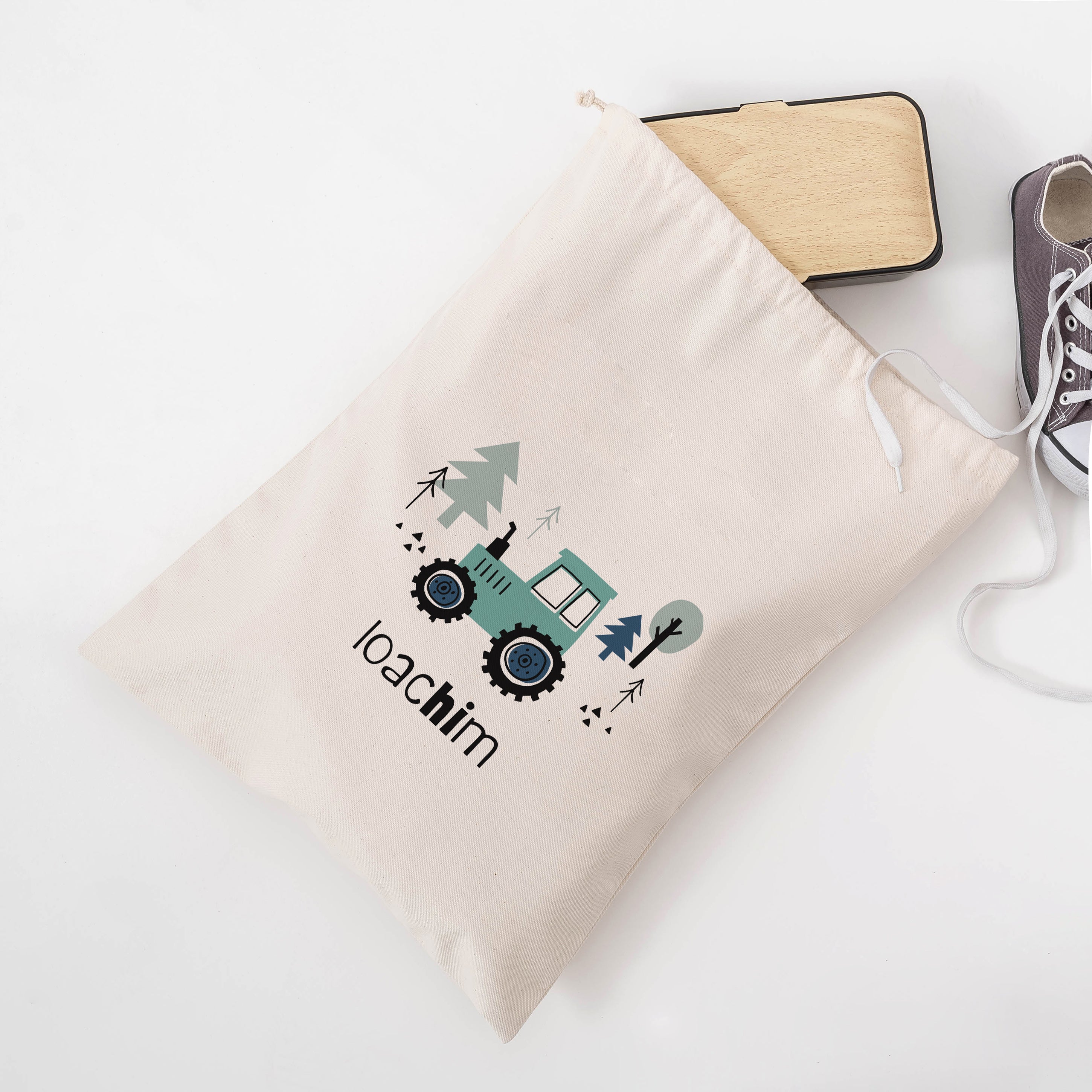 Săculeț pentru grădiniță cu nume – Tractor