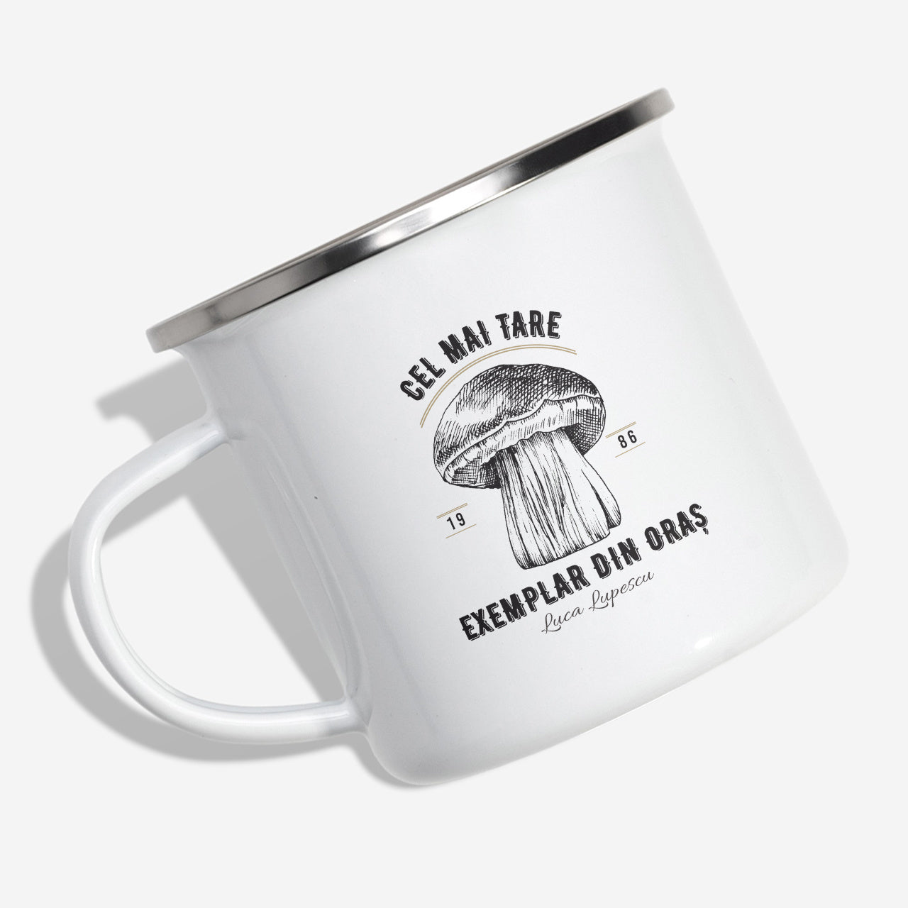 Personalizowany kubek emaliowany - upominek dla grzybiarza kubek z nadrukiem 