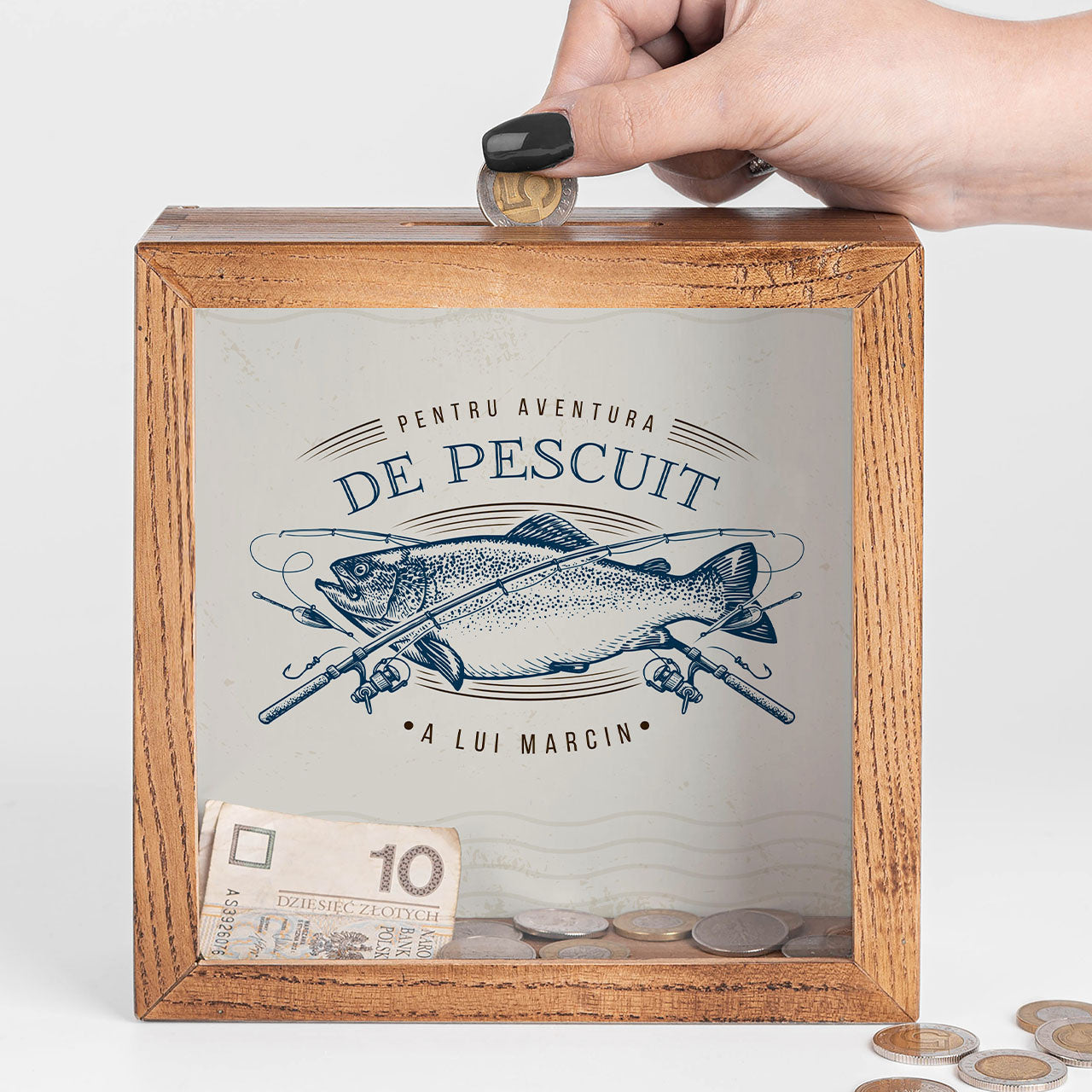 Pușculiță pentru pescar – cadou personalizat