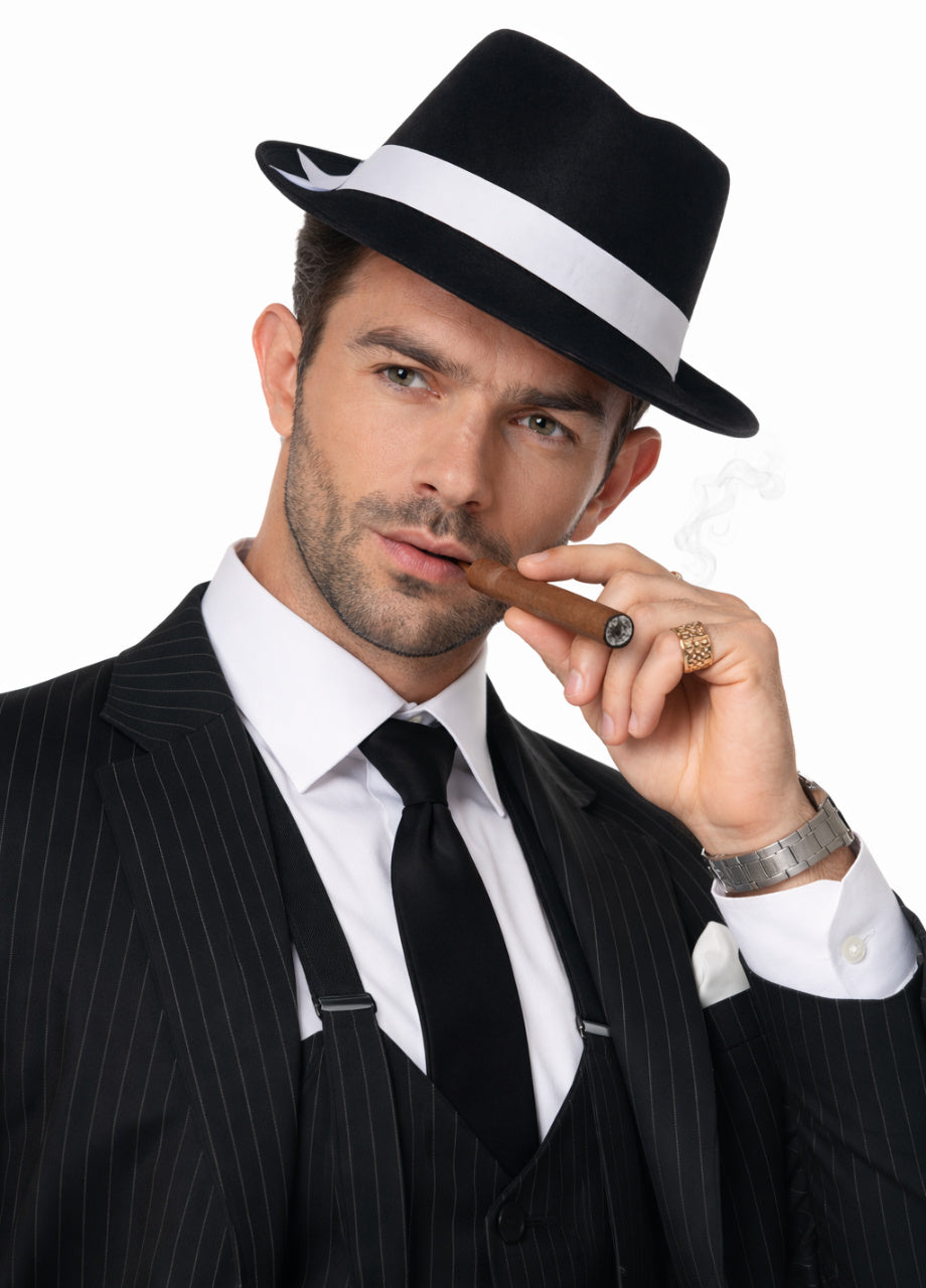Pălărie anii ’20 de gangster cu albă bordură