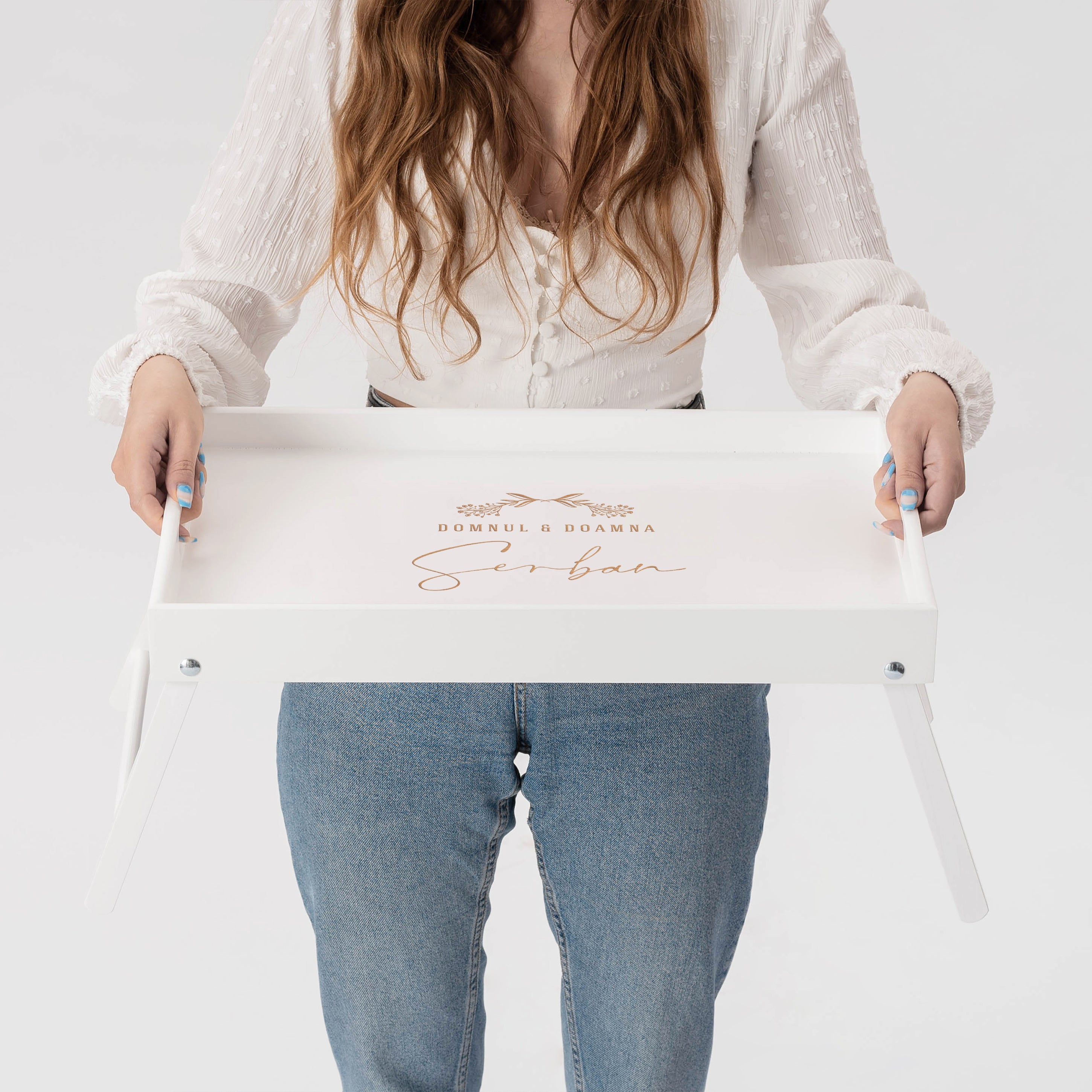 Stolik śniadaniowy dla pary na Ślub stolik do łóżka prezent dla nowożeńców taca do łóżka