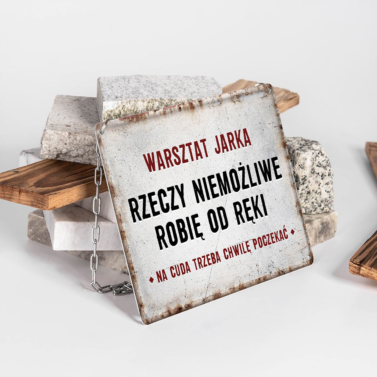 Personalizowana tabliczka na warsztat na prezent dla majsterkowicza