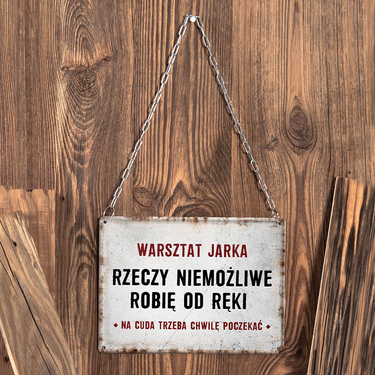 Personalizowana tabliczka na warsztat na prezent dla majsterkowicza