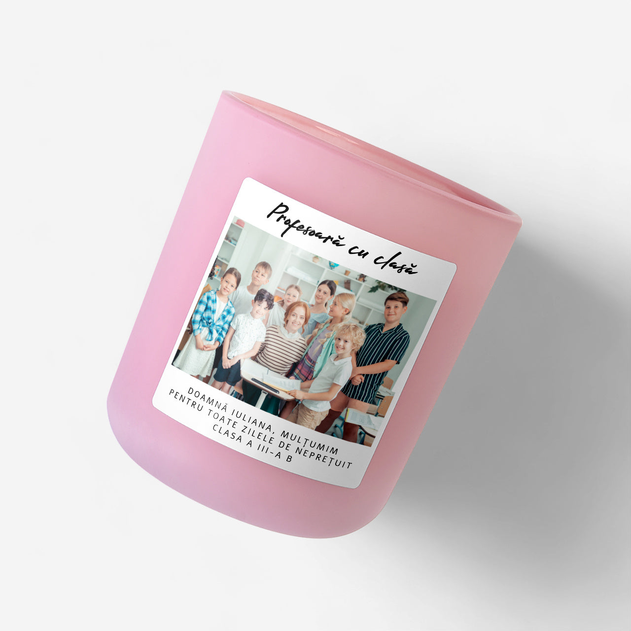 Lumânare cu fotografie – mulțumire de sfârșit de an pentru profesoară